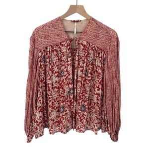 Free People Floral Billowy Open Cardigan Jacket Large